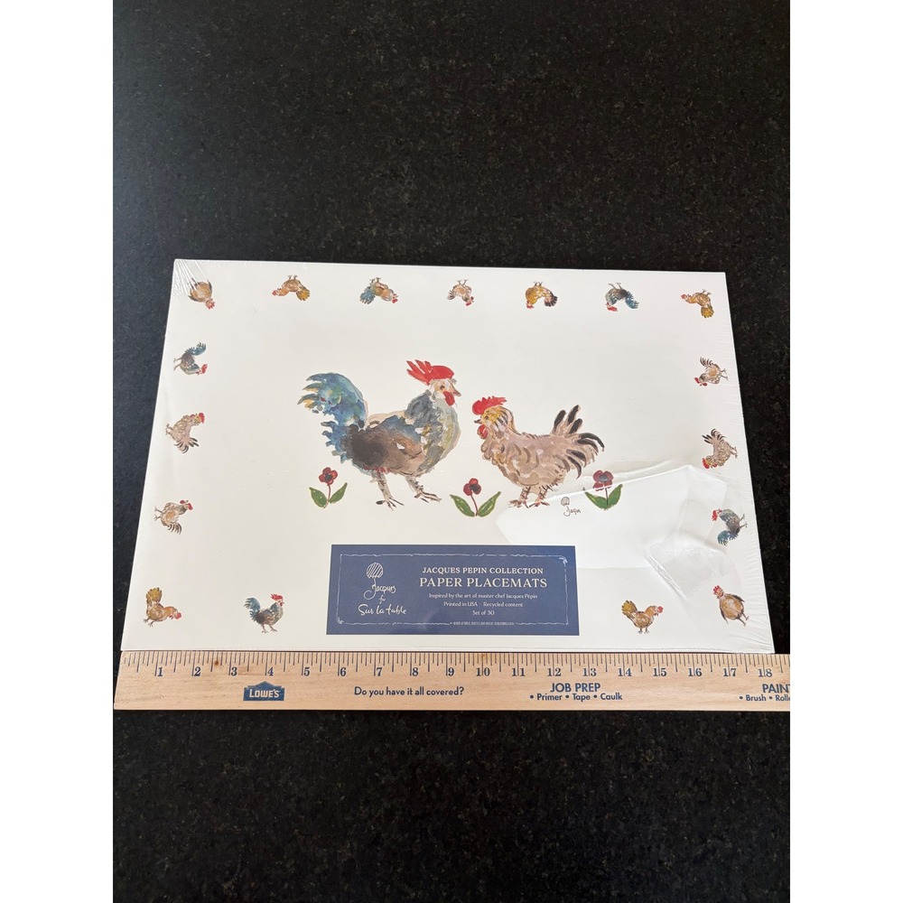 Sur La Table Jacques Pepin Chicken Rooster Paper Placemats Set of 30 New
